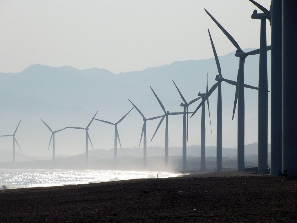 Close-up of wind turbines.  Sustainable Industrialization relies on technology like green energy. 