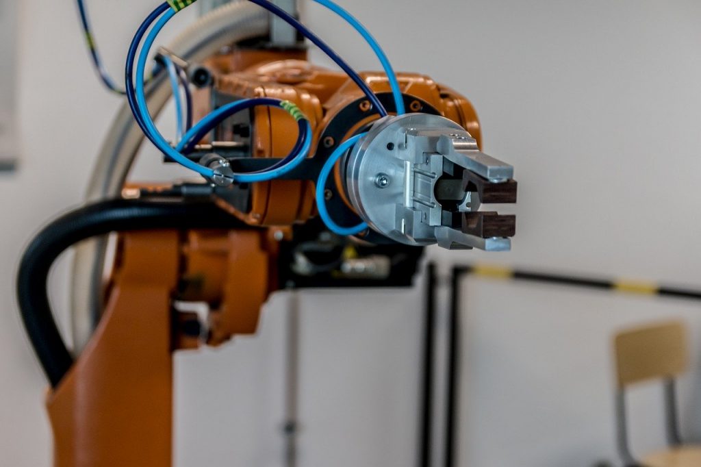 Close up of a collaborative robot, or cobot.  The future of cobots is skyrocketing. 